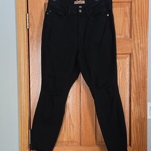 Judy Blue Black Distressed Skinny Jeans Raw Hem Size 14W